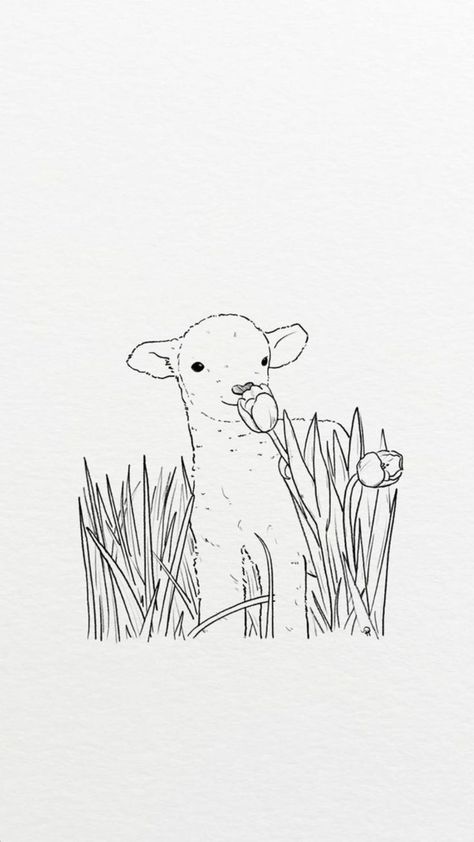 Fineline Sheep Tattoo, Lion And Lamb Drawing Simple, Simple Lamb Drawing, Lamb Sketch Drawing, Christian Lamb Tattoo, Sheep Line Drawing, How To Draw A Lamb, Lamb Tattoo Simple, Simple Christian Drawings