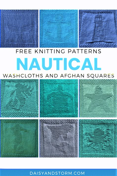 Free Fish Dishcloth or Afghan Square Knitting Pattern - Daisy and Storm Knitting Squares Pattern Free, Daisy And Storm, Knit Washcloths, Knitted Squares Pattern, Nautical Blanket, Knitted Dishcloth Patterns Free, Knitted Dishcloths, Knit Dishcloth Pattern, Knitted Washcloth Patterns