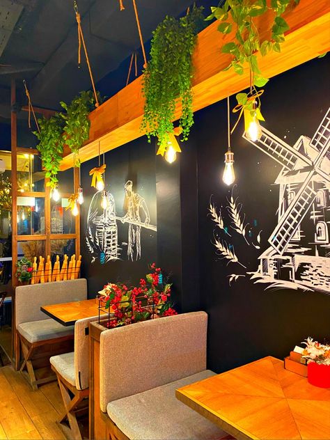 instagram wallpaper krasnodar aesthetic cafe decor decoration interior pinterestлампочки Restaurant Seating Design, Restaurant Booth Seating, Rooftop Restaurant Design, Food Stall Design, Coffee House Design, Small Restaurant Design, Modern Restaurant Design, Bakery Design Interior, Aesthetic Cafe