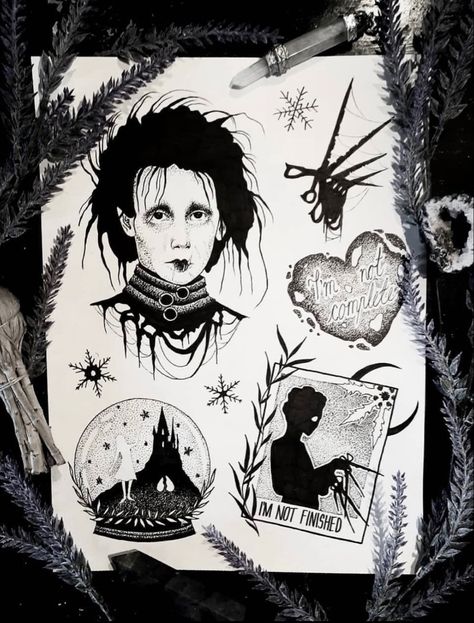 Small Christmas Tattoos, Scissorhands Tattoo, Tattoo Ideas Stencil, Edward Scissorhands Tattoo, Winter Tattoo, Wrist Tattoo Designs, Christmas Tattoo, Wonderland Tattoo, Cowgirl Art