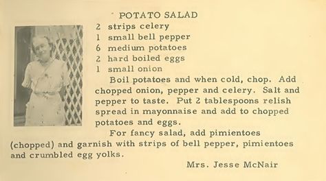 Roots from the Bayou : Family Recipe Friday ~ Potato Salad Celebrity Recipes, Potato Salad Recipe, Heirloom Recipes, The Bayou, Handwritten Recipes, Vintage Cooking, Grandmas Recipes, Old Fashioned Recipes, Family Recipe