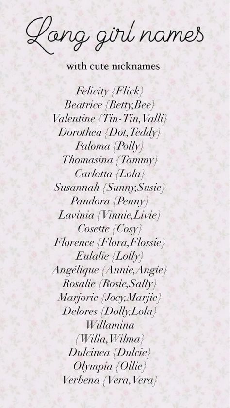 Baby name list Writers Username Ideas, Cute Names With Nicknames, Unique Pretty Names, Unique Women Names, Girl Names With Nicknames List, Cute Girly Name, Name Ideas With Nicknames, Girl Name Ideas Aesthetic, Nickname With Meaning