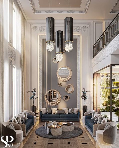 Best Interior Designers on Instagram: "Experience the grandeur of double-height living rooms designed by Space 90 Studio. These stunning spaces boast soaring ceilings and expansive windows, flooding the interiors with natural light. ✨

𝑫𝒊𝒔𝒄𝒐𝒗𝒆𝒓 𝒂 𝒘𝒐𝒓𝒍𝒅 𝒐𝒇 𝒅𝒆𝒔𝒊𝒈𝒏 𝒆𝒅𝒊𝒕𝒊𝒐𝒏𝒔 𝒂𝒕 @covethouse_ 

#CovetHouse #CovetCollection #CircuMagicalFurniture #CaffeLatteHome #DOMPodiumRussia #architecturedetails #homedesign #luxuryliving #interiordesign #interiorinspiration #luxuryhomedecor #moderndesign #UrbanLuxury #LivingroomDecor #LivingroomInspo #JumeirahHotels #интерьердизайн #интерьердизайнмосква #дизайнерымосквы" Transitional Style Living Room, Double Height Living Room, Living Room Wall Designs, High Ceiling Living Room, Double Height, Open Concept Living Room, Home Entrance, Rustic Home Design, Design Room