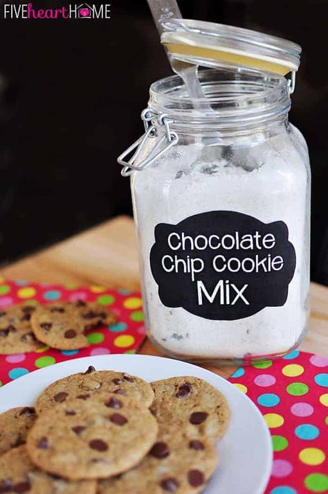 Homemade Chocolate Chip Cookie Mix is an easy, from-scratch pantry mix. Just add butter, eggs, and vanilla for warm, fresh chocolate chip cookies in a flash! Mason Jar Cookie Recipes, Bulk Cookies, Fresh Cookies, Homemade Dry Mixes, Mason Jar Cookies, Chocolate Chip Cookie Mix, Make Chocolate Chip Cookies, Homemade Chocolate Chips, Homemade Chocolate Chip Cookies