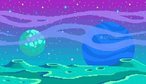 Pixel art game location. Cosmic area,someone planet surface. Seamless vector background Space Scene, Retro Images, Pixel Art Games, Pixel Games, Pixel Image, Game Background, Environment Concept Art, Vector Background, Perler Beads