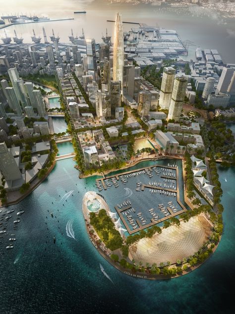 Gallery of SOM Wins Competition to Master Plan Port City Colombo in Sri Lanka - 2 City Skylines Game, Port Area, Urban Design Plan, Eco City, City Layout, Skyscraper Architecture, Port City, Landscape Design Plans, Landscape Plans