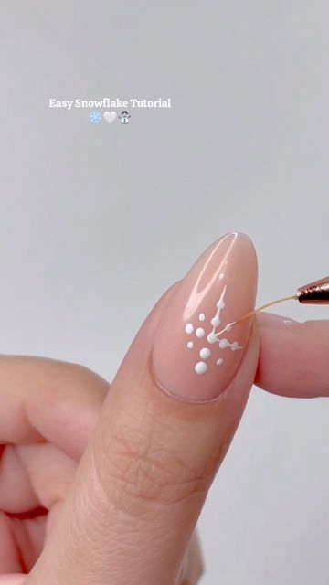 Simple Snowflake Nails, Snowflake Nail Art Step By Step, How To Do Snowflakes On Nails, How To Snowflake Nail Art, How To Paint A Snowflake On Nails, Snow Flake Nail Art Tutorials, Snowflakes On Nails How To Paint, Long French Tip Nails, Polka Dot Nail Designs