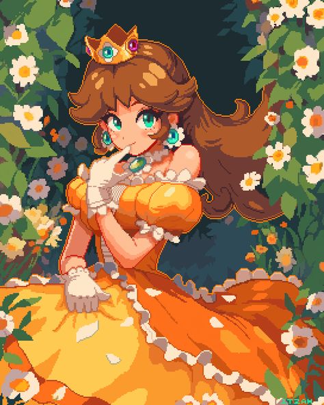 ▓ 𝙸 𝚝 𝚣 𝚊 𝚑 ▒ on X: "The 3 princesses! #pixelart #SuperMarioBrosWonder Day! https://t.co/szpSZ0S0rl" / X Daisy Pixel Art, Mario Princess Daisy, Harmonie Mario, Peach Drawing, Mario Princesses, Luigi And Daisy, Castlevania Wallpaper, Super Mario Princess, Super Mario Nintendo