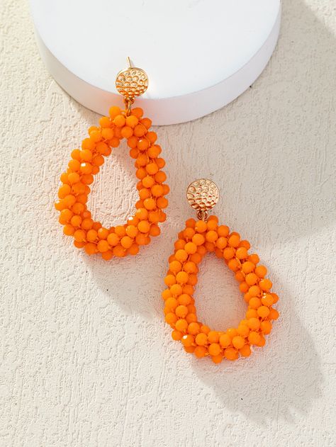 Orange  Collar  Glass  Drop Earrings Embellished   Women's Fashion Jewelry Crystal Teardrop Earrings, Orange Necklace, Glass Drop Earrings, Prom Earrings, Teardrop Earrings, Handmade Crochet, Dangle Earrings, Women's Fashion, Fashion Jewelry