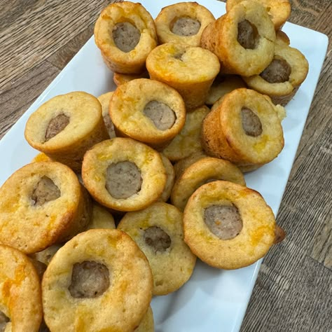 Sausage Pancake Bites - Cooking in the Midwest Sausage Pancake Bites, Pancake Sausage Muffins, Hungry Jack Pancakes, Cooking In The Midwest, Pancakes On A Stick, Pancake Sausage, Sausage Muffins, Breakfast Sausage Links, Buttermilk Pancake Mix