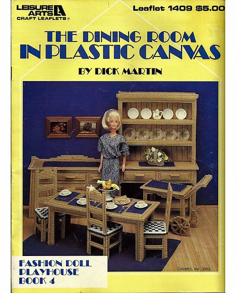 Barbie Pattern The Dining Room in Plastic by grammysyarngarden, $12.00 Doll Furniture Patterns, Barbie Kitchen, Barbie Patterns, Leisure Arts, The Dining Room, Diy Dollhouse Furniture, Barbie House, Barbie Furniture, Plastic Canvas Crafts