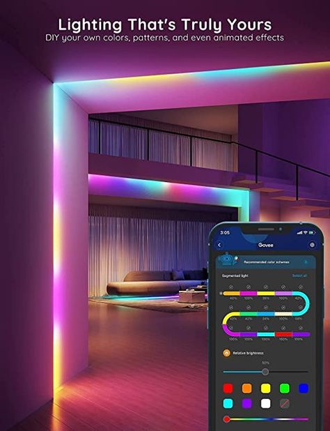 Smart RGBIC Effects: RGBIC LED lights for bedroom display multiple colors on one line at a time compared with traditional RGB lights. A colorful combination of smart LED lights for anyroom (Not Support Alexa) Smart APP Control: You can unlock various features to personalize smart LED lights for bedroom via Govee Home App, getting rid of simple remote control. Adjust colors and brightness to your preferences, turning a single light to vivid light shows. (Not recommended for outdoor use.) Led Lights For Bedroom, Light App, Lights For Bedroom, Led Band, Led Color Changing Lights, Led Strip Lights, Led Stripes, Color Changing Lights, Strip Lights