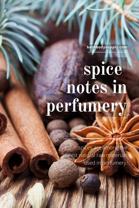 Spices are among the oldest natural raw materials used in perfumery. Among the warm spices most commonly used in perfumery, there are cinnamon, nutmeg, pepper and cloves. This category of ingredients gives off strong and powerful scents and lasts well over time. These will develop into the middle and base notes of a perfume. Cinnamon Perfume, Spice Perfume, Perfume Diy, Diy Cinnamon, Perfume Notes, Spiced Rum, Fragrance Oils, Fragrance Oil, Scents