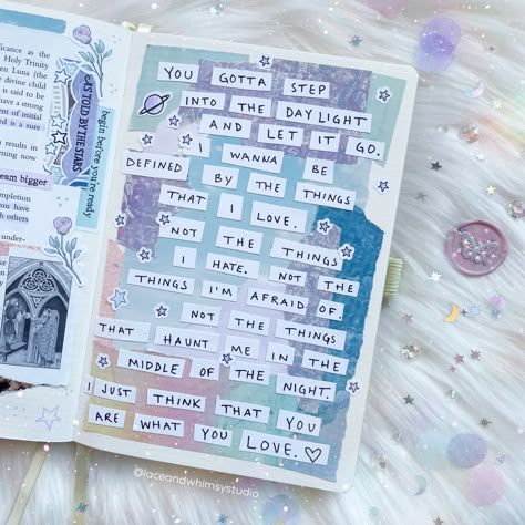 art journal spread featuring lyrics from "Daylight" by Taylor Swift ♡ Taylor Swift Lyric Journal, August Book Journal Ideas, Taylor Swift Bujo Theme, Creative Bujo Page Ideas, Lyric Journal Ideas, Bujo Taylor Swift, Song Lyric Journal Pages, Art Journal Spreads, Taylor Swift Journal Pages