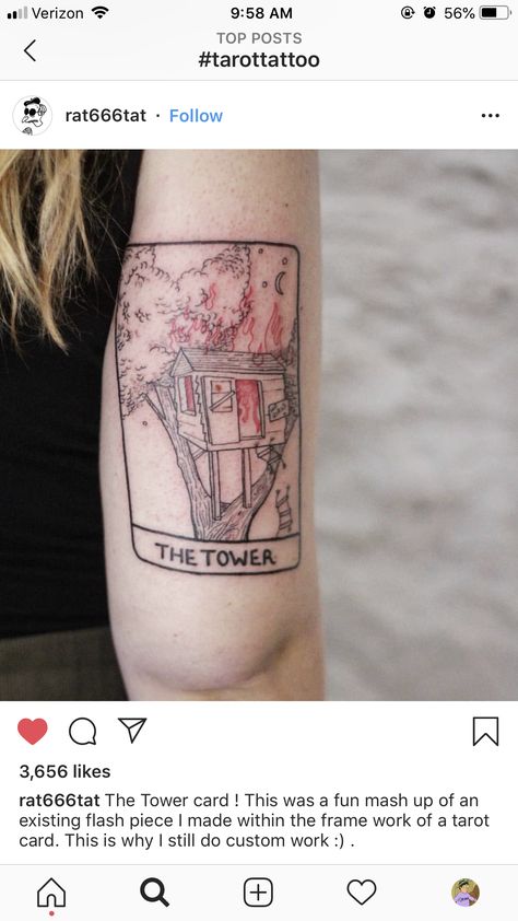 The Tower Tarot Card, Tower Card, The Chariot Tarot, The Tower Tarot, Tarot Card Tattoo, Tarot Tattoo, Frame Work, Card Tattoo, The Tower