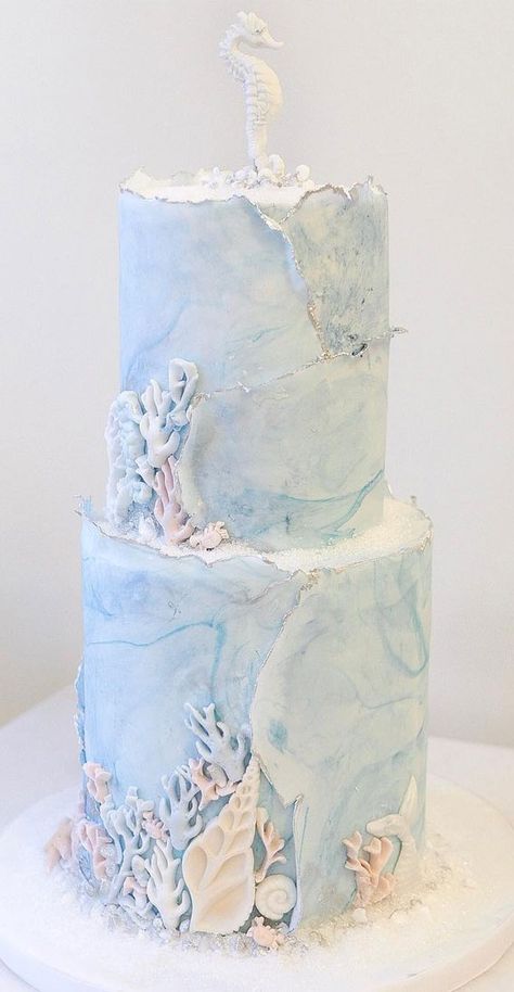 Beach Inspired Wedding, Beach Theme Wedding Cakes, Beautiful Wedding Cake, Ocean Cakes, Wedding Color Palettes, Beachy Wedding, Sea Cakes, Beach Cakes, Sea Baby Shower