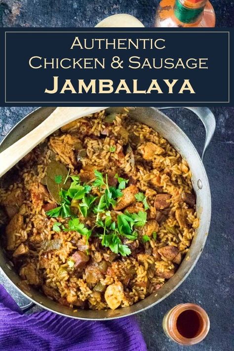 Authentic Chicken & Sausage Jambalaya - Creole recipe Authentic Creole Jambalaya Recipe, Jambalaya Recipe Crockpot, Creole Jambalaya Recipe, Chicken Jambalaya Recipe, Jambalaya Recipe Healthy, Jambalaya Recipe Instant Pot, Chicken Andouille Sausage, Sausage Jambalaya Recipe, Creole Jambalaya