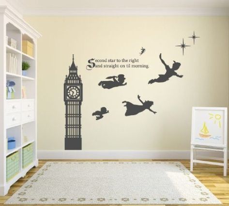 Pan Wall, Peter Pan Nursery, Deco Disney, Disney Room Decor, Disney Bedrooms, Big Ben Clock, Disney Rooms, Disney Home Decor, Nordic Wall