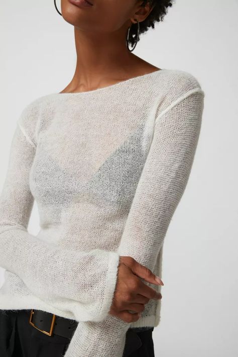 Sweaters + Cardigans for Women | Urban Outfitters Crop Tops Fashion, Vintage Quarter Zip, Cropped Cable Knit Sweater, White Sheer Top, Sheer Sweater, Velour Tops, Asymmetrical Sweater, Blue Knit Sweater, Slouchy Sweater