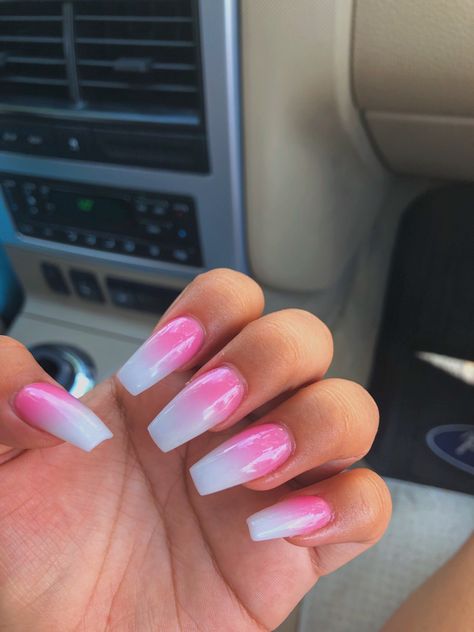 White N Pink Ombre Nails, Reverse Pink And White Ombre Nails, Pink Ombre Nails Valentines Day, Ombre Nails Ideas Acrylic, Fushia Ombré Nails, Easter Nails Ombre, Pink And White Ombré Nails With Design, Pink Ombré Coffin Nails, Dark Pink To Light Pink Ombre Nails