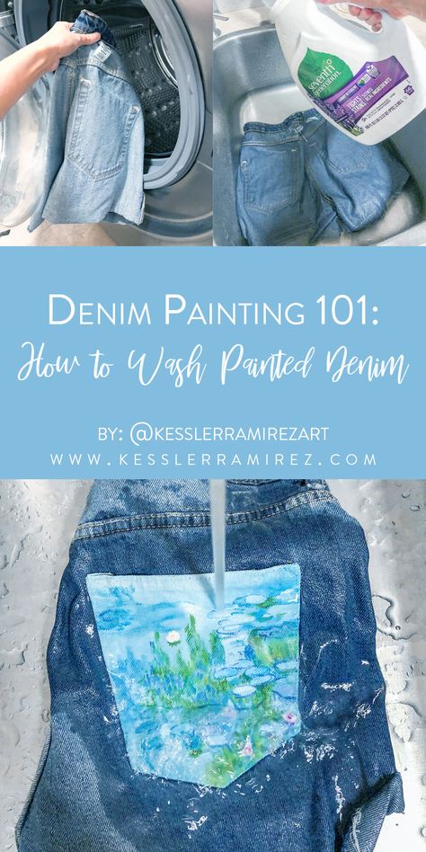 How To Paint Denim Jacket Diy, Best Fabric Paint For Denim, How To Paint On Denim, How To Paint Denim, Diy Denim Jacket From Jeans, How To Paint Clothes, Jacket From Jeans, Painting Denim, Denim Painting