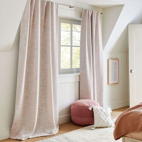 west-elm-crossweave-blackout-curtain-0721 Nursery Blackout Curtains, Brighter Bedroom, Top Treatments, West Elm Kids, Striped Curtains, Nursery Curtains, Curtain Room, Kids Curtains, Curtain Material