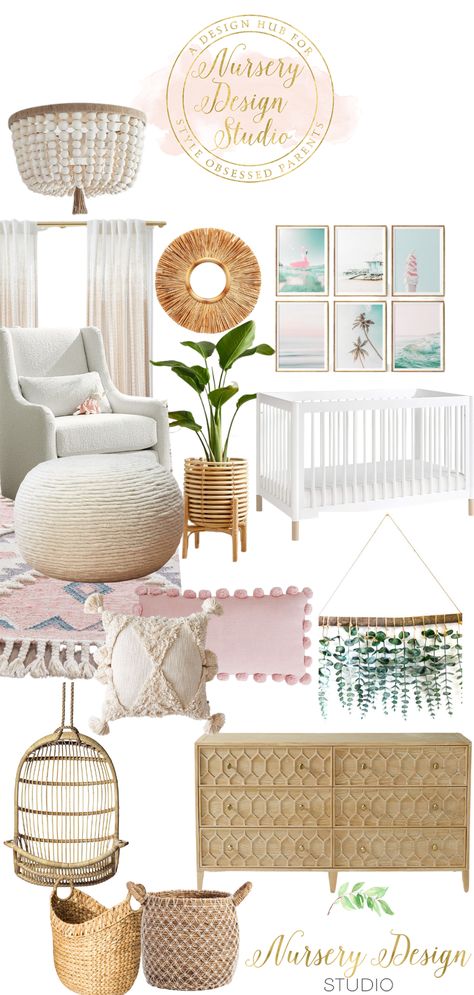 Tropical Baby Nursery, Beachy Nursery, Beach Theme Nursery, Nursery Design Board, Surf Nursery, Boho Nursery Girl, Coastal Nursery, Beach Nursery, Bohemian Nursery