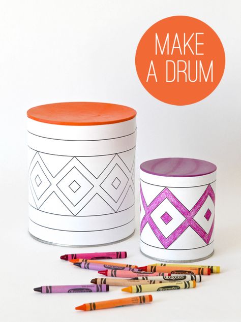 Drum Wrap, Drum Lessons For Kids, Drum Craft, Colorful Thanksgiving, Drums Artwork, Recycled Cans, Diy Drums, Drums For Kids, Thanksgiving Kids Table