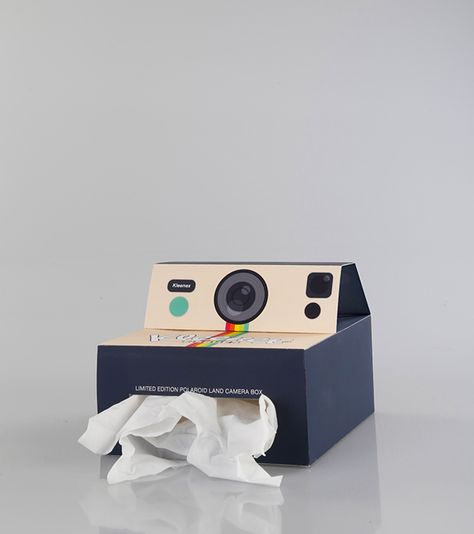 Camera Packaging Design, Tissue Box Aesthetic, Tissue Box Photography, Tissue Box Design, Cloud Tissue Box Cover, Beard Logo Design, Box Of Tissues, Cube Decor, Polaroid Land Camera