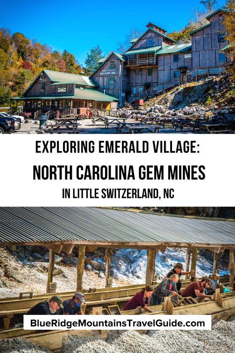 Exploring the Emerald Village Gem Mines in Little Switzerland NC, which includes 12 mines and a chance to try your luck at gem mining and gold panning. | gem mining in nc | things to do in little switzerland nc | emerald village nc | gem mining nc | mining in north carolina | mines in north carolina | little switzerland nc | mines north carolina | north carolina mines | mines in nc | via @greenglobaltrvl Little Switzerland Nc, North Carolina Attractions, Gold Panning, North Carolina Vacations, North Carolina Travel, Travel Bucket List Usa, Gem Mining, Usa Travel Guide, Switzerland Travel