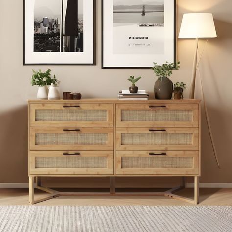 This carefully crafted bamboo stand cabinet dresser chest with six drawers will add a unique charm to your home. Made from 100% high-quality bamboo, this bamboo stand cabinet dresser chest is made with non-toxic, easy to clean waterproof paint. Chest Of Drawers In Bedroom, Sophisticated Bedroom Decor, Dresser Rattan, Rattan Dresser, Wicker Dresser, Yellow Bamboo, Dresser Bed, Chest Of Drawer, Dresser Chest