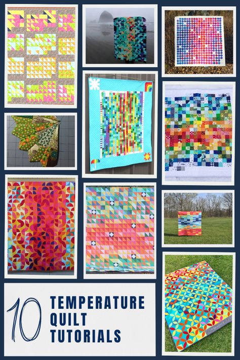 10 Ways to Make Temperature Quilts - Sewing With Scraps Sewing With Scraps, Temperature Quilts, Lampshade Makeover, Landscape Quilt, Quilting Room, Hexagon Coasters, Foundation Paper Piecing, Fabric Baskets, Fabric Strips