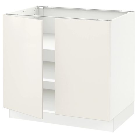 SEKTION Base cabinet with shelves/2 doors, white, Veddinge white, 36x24x30" - IKEA Sektion Kitchen, Ikea Canada, Cabinet With Shelves, Kitchen System, Ikea Home, Kitchen Installation, Home Planner, Base Cabinet, Glass Cabinet Doors