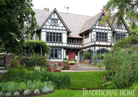 Meticulously Restored Tudor House in Utah Tudor House Exterior, Tudor Architecture, Tudor Homes, Residential Exterior, Poolside Dining, English Cottages, Storybook Homes, Tudor Style Homes, English Tudor