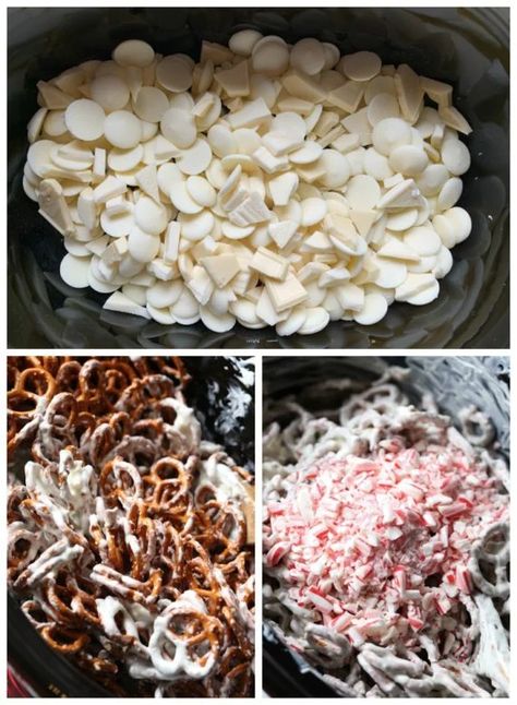 Melt Chocolate In Crock Pot, Melting Chocolate In Crock Pot, Candy Clusters, Pretzel Candy, Crockpot Candy Recipes, Peppermint Pretzel, Crockpot Desserts, Crockpot Christmas, Crockpot Candy