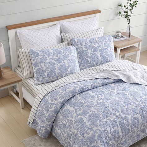 Alcott Hill® Adeltraut 100% Cotton Quilt Set & Reviews | Wayfair Cottage Bed, Paisley Quilt, King Quilt Sets, Reversible Bedding, Cotton Quilt Set, Cottage Quilt, Blue Quilt, Coastal Bedroom, Stone Cottage