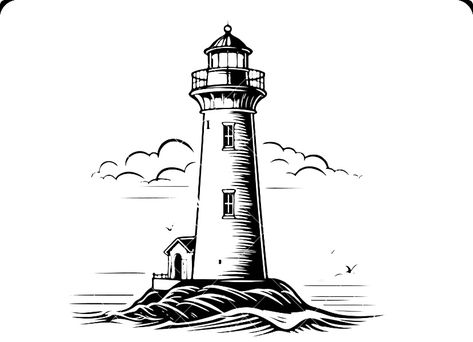 Lighthouse Drawing Simple, Lighthouse Drawing, Old Lighthouse, Lighthouse Tattoo, Modern Tattoos, Pottery Handbuilding, Fantasy Map, Hot Nails, Easy Drawings