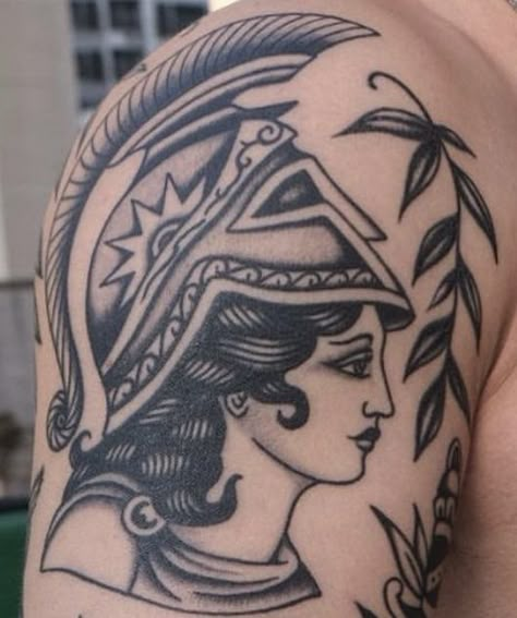 Cherry Blossom Tattoo Men, Greek Goddess Tattoo, Traditional Tattoo Woman, Traditional Eagle Tattoo, Athena Tattoo, Gladiator Tattoo, Traditional Black Tattoo, 2023 Tattoo, Traditional Tattoo Inspiration