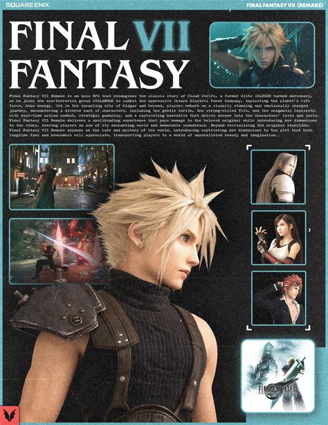 Game Ads, Photoshop Design Ideas, Fantasy Posters, Final Fantasy Vii Remake, V Games, Final Fantasy Art, Cloud Strife, Cartoon Memes, Final Fantasy Vii