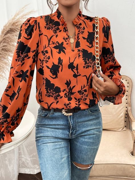 Frill Neck Blouse, Leopard Print Blouse, Flounce Sleeve, Floral Top, Blouse Styles, Floral Blouse, Printed Blouse, Fashion Online Shop, Stylish Women