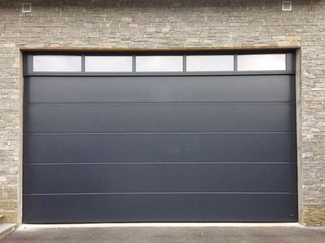 Grey Garage Door, Grey Garage Doors, Grey Garage, Insulated Garage, Aluminium Front Door, Garage Door Insulation, Garage Door Design, Garage Remodel, Roll Up Doors