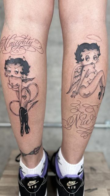 Betty Boop Tattoo Vintage, Cartoon Art Tattoo, Chicano Tattoos For Women, Angel Betty Boop, Big Tattoo Ideas, Betty Boop Tattoo Ideas, Chest Tattoo Fonts, Babe Tattoo, Betty Boop Tattoo