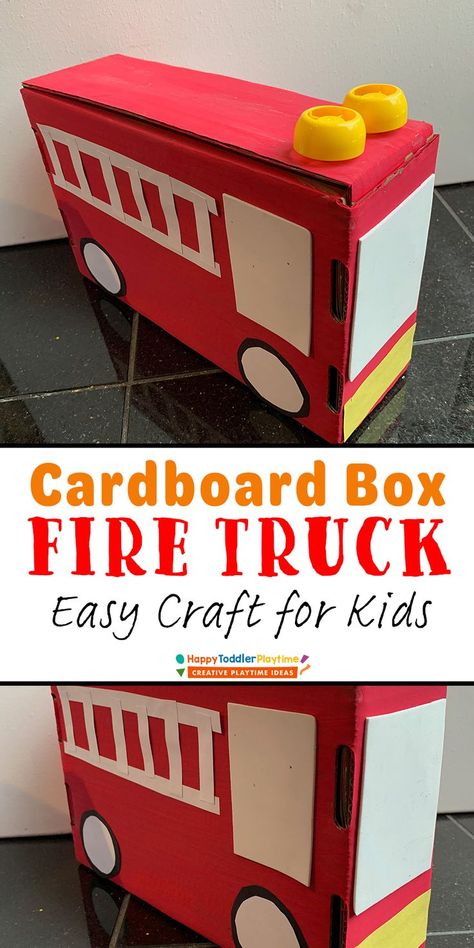 Do you have a fire truck obsessed toddler at home? Well feed their passion with this fun and easy Cardboard Box Fire Truck Craft. Box Fire Truck, Preschool Building, Fire Truck Craft, Truck Crafts, Transportation Activities, Transportation Crafts, Community Helper, Fine Motor Skills Activities, Activities Preschool