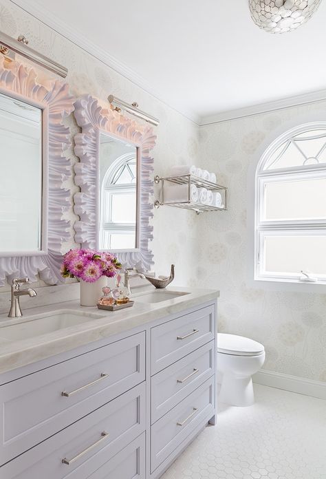 Feminine Bathroom with Custom Vanity Bath Eclectic Transitional Traditional by Marsh & Clark Design Eclectic Transitional, Feminine Bathroom, Custom Vanity, Girls Bathroom, Bathroom Kids, Designer Furniture, Luxury Vintage, Decor Art, Portfolio Design