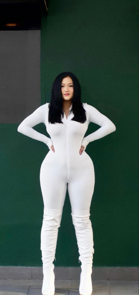 Awsthetic white ribbed snatched jumpsuit, fashion nova, fashion, ootd, ootn Body Suit Aesthetic, Winter Jumpsuits, Suit Aesthetic, White Body Suit, Winter Jumpsuit, White One Piece, Full Body Suit, Aesthetic White, White Skin