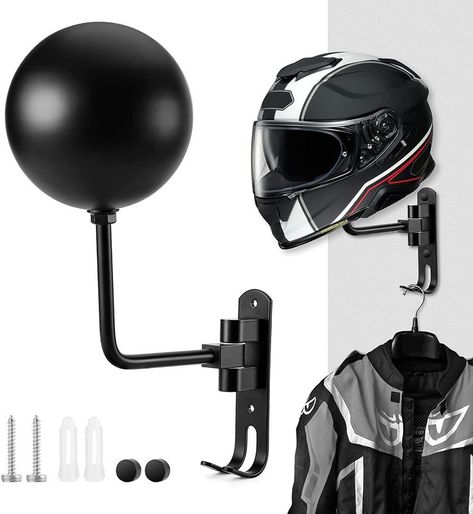 PAHTTO Motorcycle Helmet Rack, Helmet Holder Wall Mount 180 Degree Rotation Helmet Hanger with Double Hook for Coats, Caps, Hats, Motorcycle Accessories Motorcycle Helmet Rack, Helmet Hanger, Helmet Rack, Helmet Holder, Baseball Helmet, Hanger Stand, Hat Display, Safety Helmet, Wall Mount Bracket