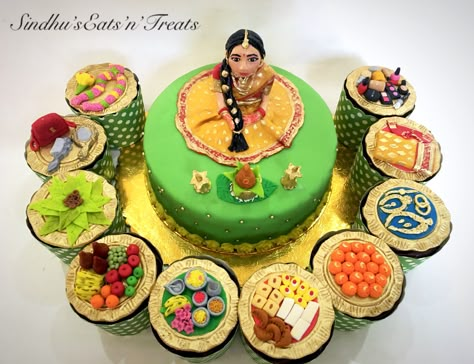 Half Saree Function Cake, Half Saree Function Decoration Ideas, Half Saree Function Decoration, Kavidi Items, Puberty Function, Half Saree Ceremony, New Cake Design, Saree Ceremony, Baby Shower Cake Designs