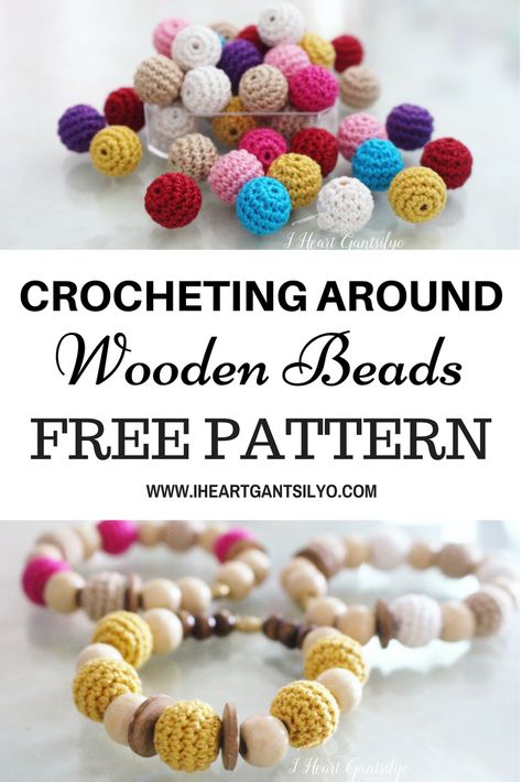 Crochet around small wooden beads and design your own accessories! Free and easy pattern on the blog. Enjoy! Crochet Pacifier Clip, Designs For Shirts, Crochet Necklace Pattern, Bracelet Inspiration, Diy Jewelry Tutorials, Crochet Jewelry Patterns, Crochet Supplies, Necklace Patterns, Crochet Bracelet