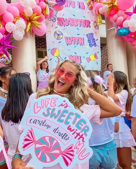 Bid Day Inspiration, Home Sweet Home Bid Day, Sweet Life Sorority Theme, Sweet Bid Day Theme, Candy Theme Bid Day, Theta Bid Day Themes, Candy Sorority Theme, Phi Mu Bid Day Themes, Candy Bid Day Theme