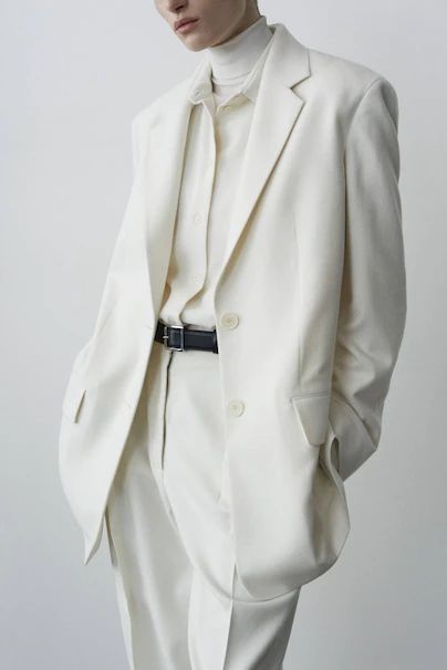 The Row | Shop by look Male White Outfit, Simple Belt, Classy Suits, Woman Suit Fashion, Elegant Man, White Outfit, Fancy Outfits, Suit Fashion, White Outfits